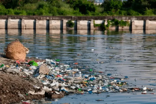 imagenes de la contaminacion del agua orilla de lago contaminado con basura local